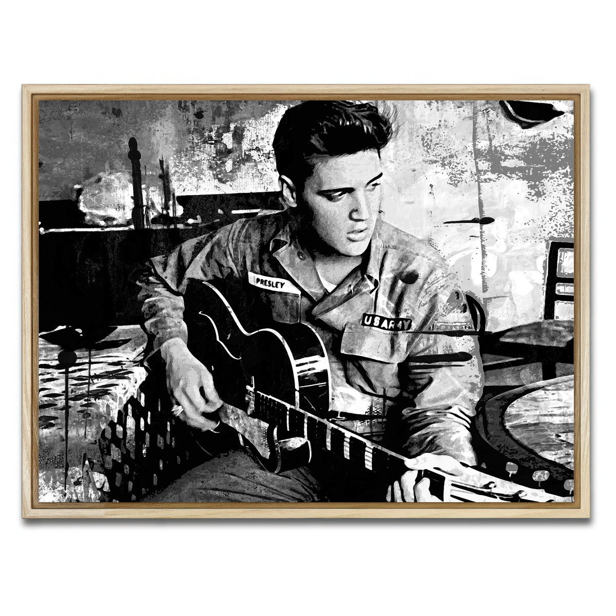 AUTO-MOCKUP WHITE | Elvis Presley Grayscale | 1 Piece | Natural Framed Canvas | group=4x3