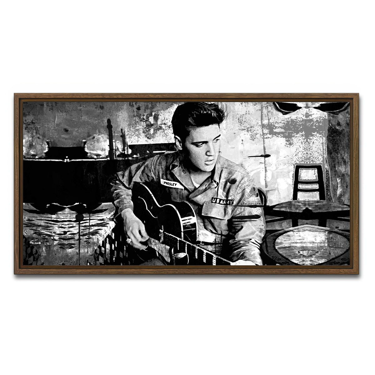 AUTO-MOCKUP WHITE | Elvis Presley Grayscale | 1 Piece | Walnut Framed Canvas | group=2x1