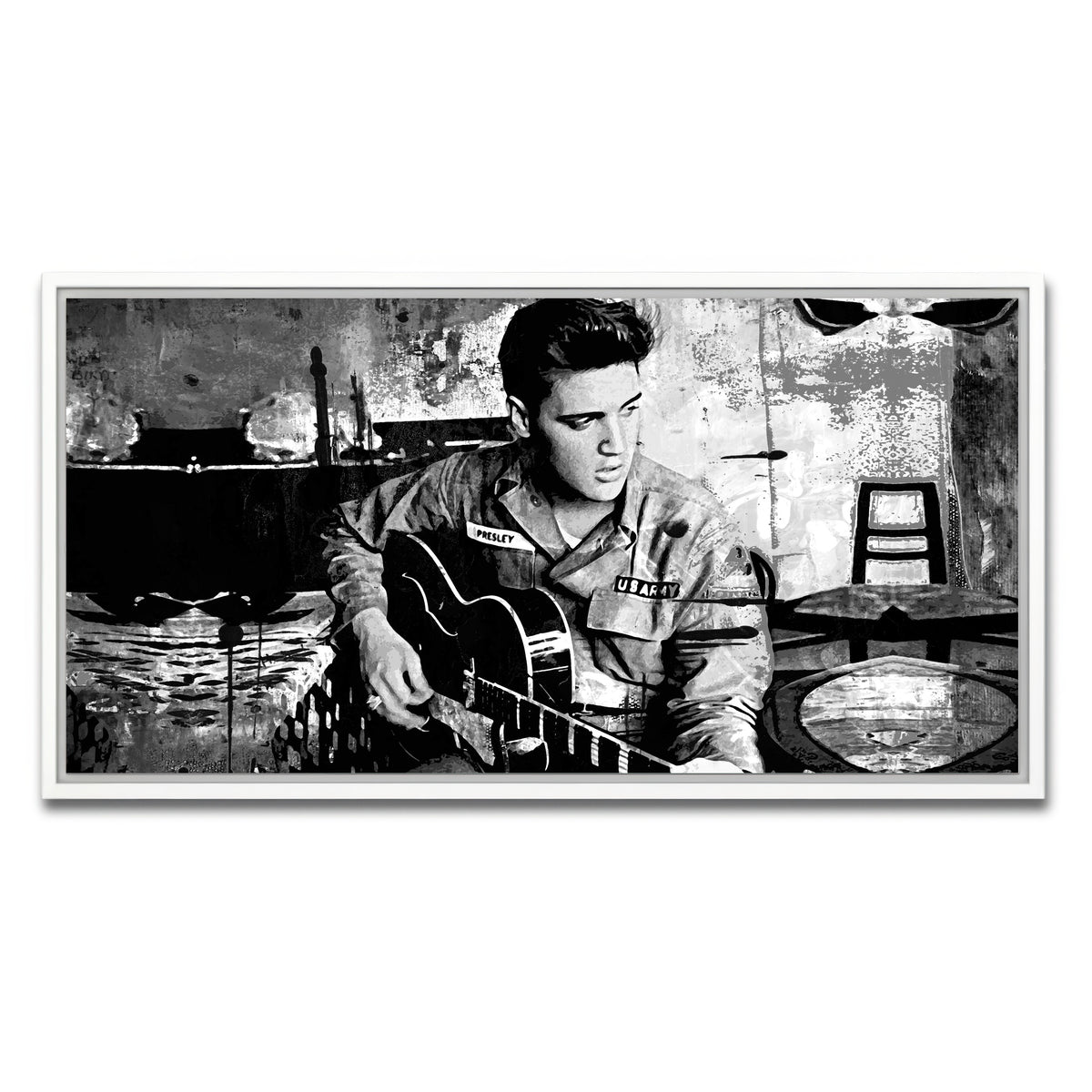 AUTO-MOCKUP WHITE | Elvis Presley Grayscale | 1 Piece | White Framed Canvas | group=2x1