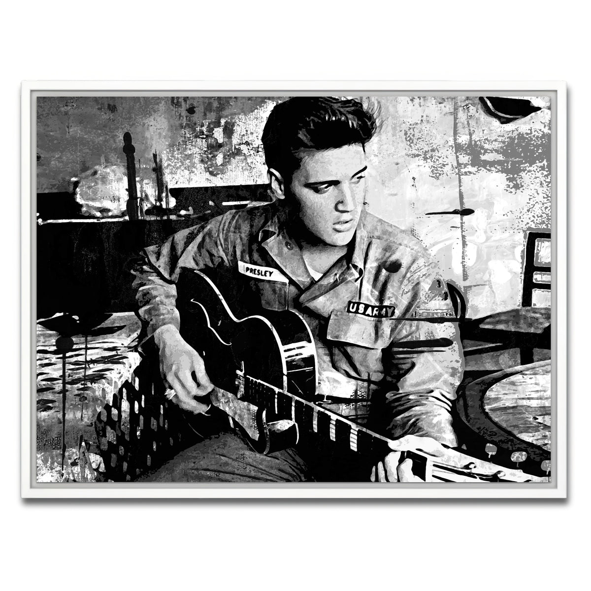 AUTO-MOCKUP WHITE | Elvis Presley Grayscale | 1 Piece | White Framed Canvas | group=4x3