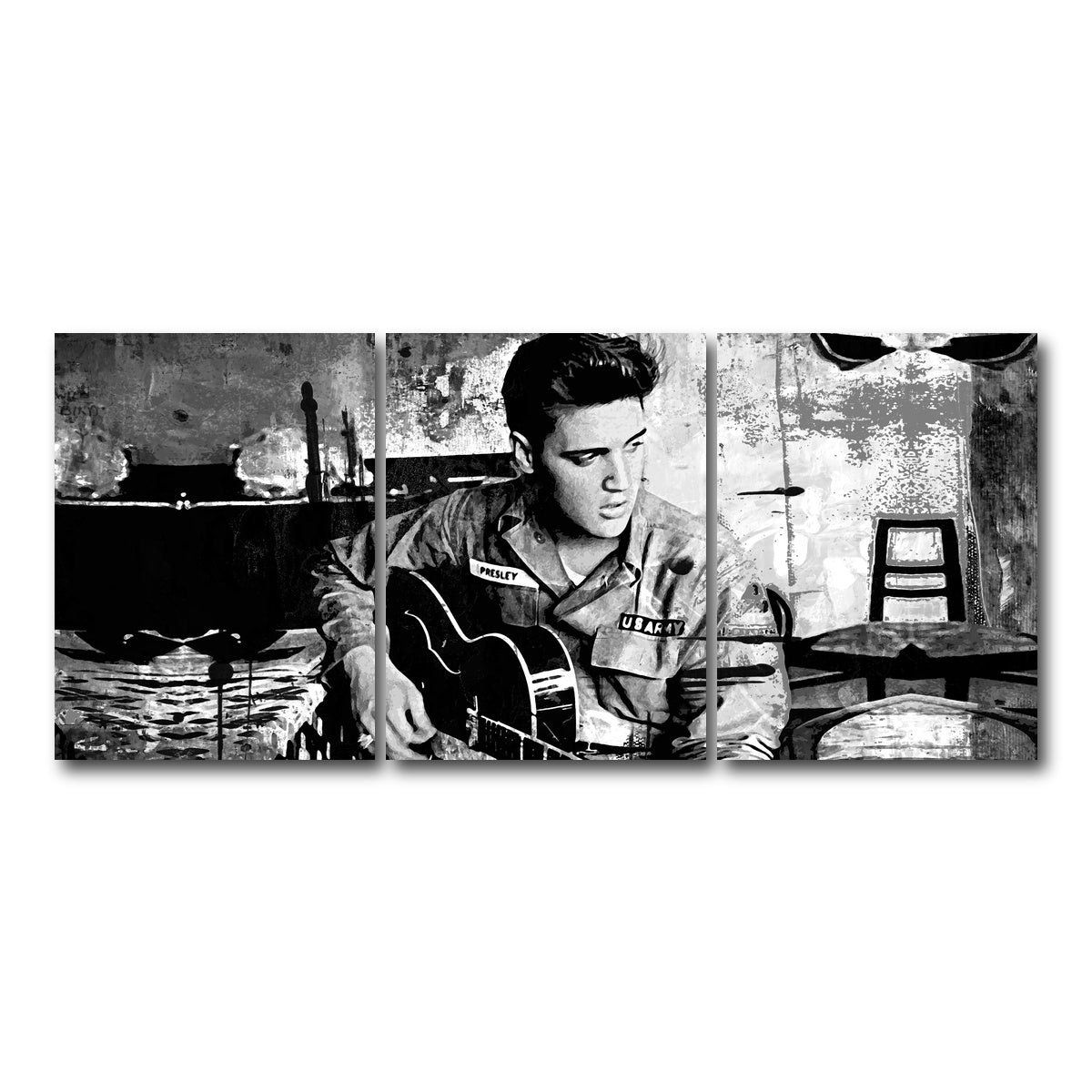 AUTO-MOCKUP WHITE | Elvis Presley Grayscale | 3 Piece | Gallery Wrap Canvas | group=18x24