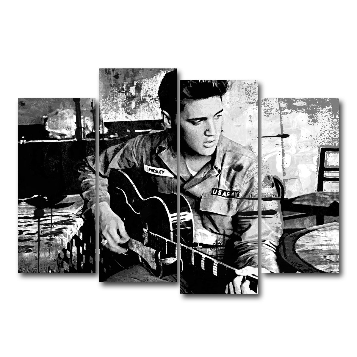 AUTO-MOCKUP WHITE | Elvis Presley Grayscale | 4 Piece | Gallery Wrap Canvas | group=4_normal