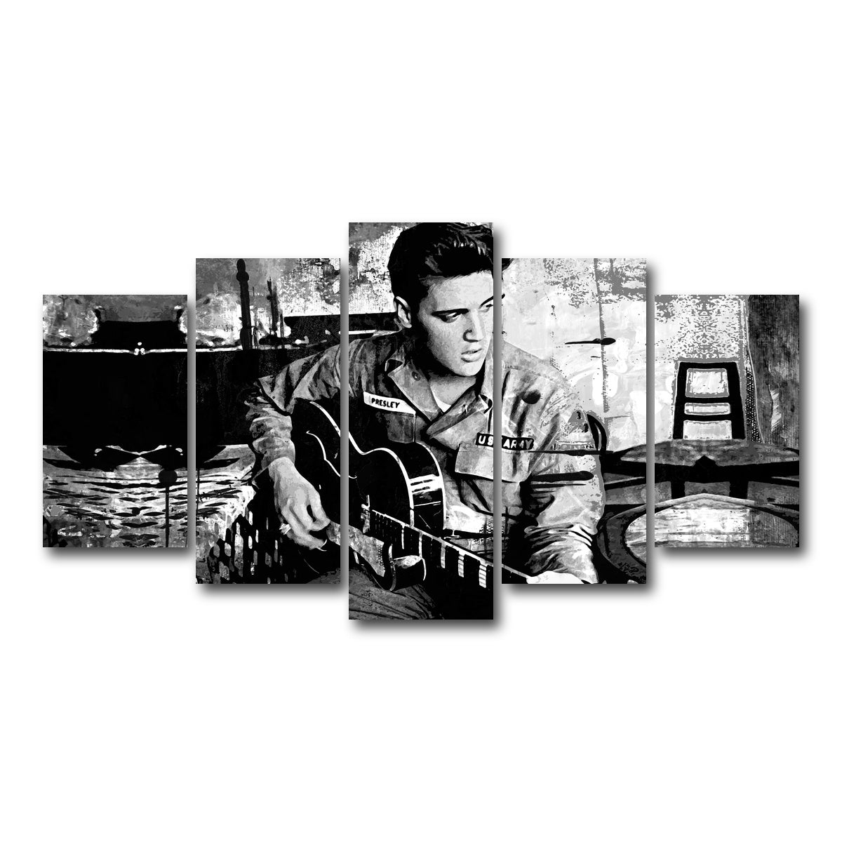 AUTO-MOCKUP WHITE | Elvis Presley Grayscale | 5 Piece | Gallery Wrap Canvas | group=5_normal