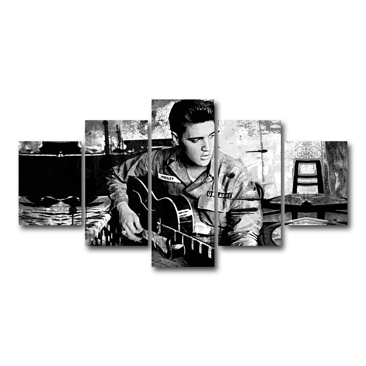 AUTO-MOCKUP WHITE | Elvis Presley Grayscale | 5 Piece | Gallery Wrap Canvas | group=5_short