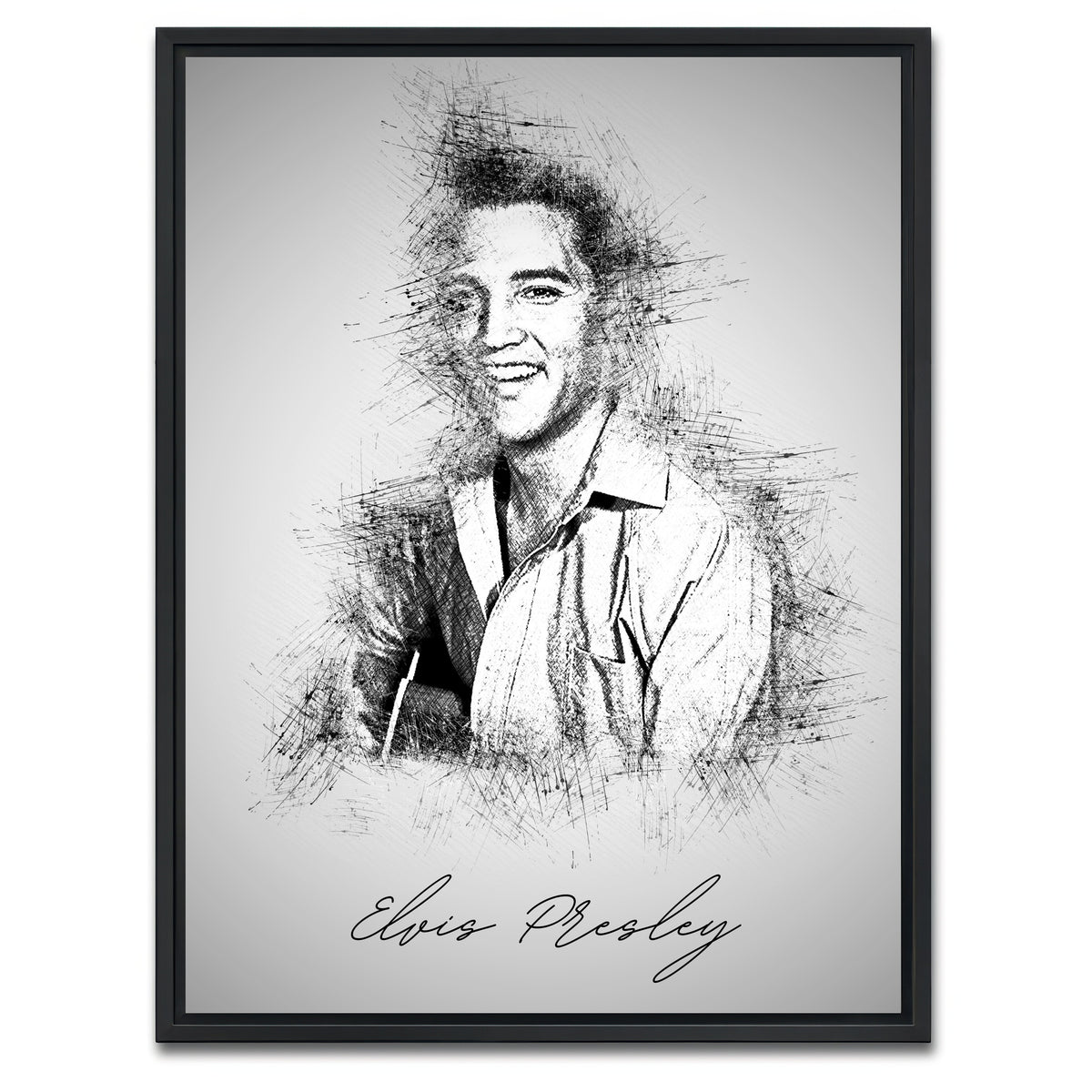AUTO-MOCKUP WHITE | Elvis Presley Sketch | 1 Piece | Black Framed Canvas | group=3x4