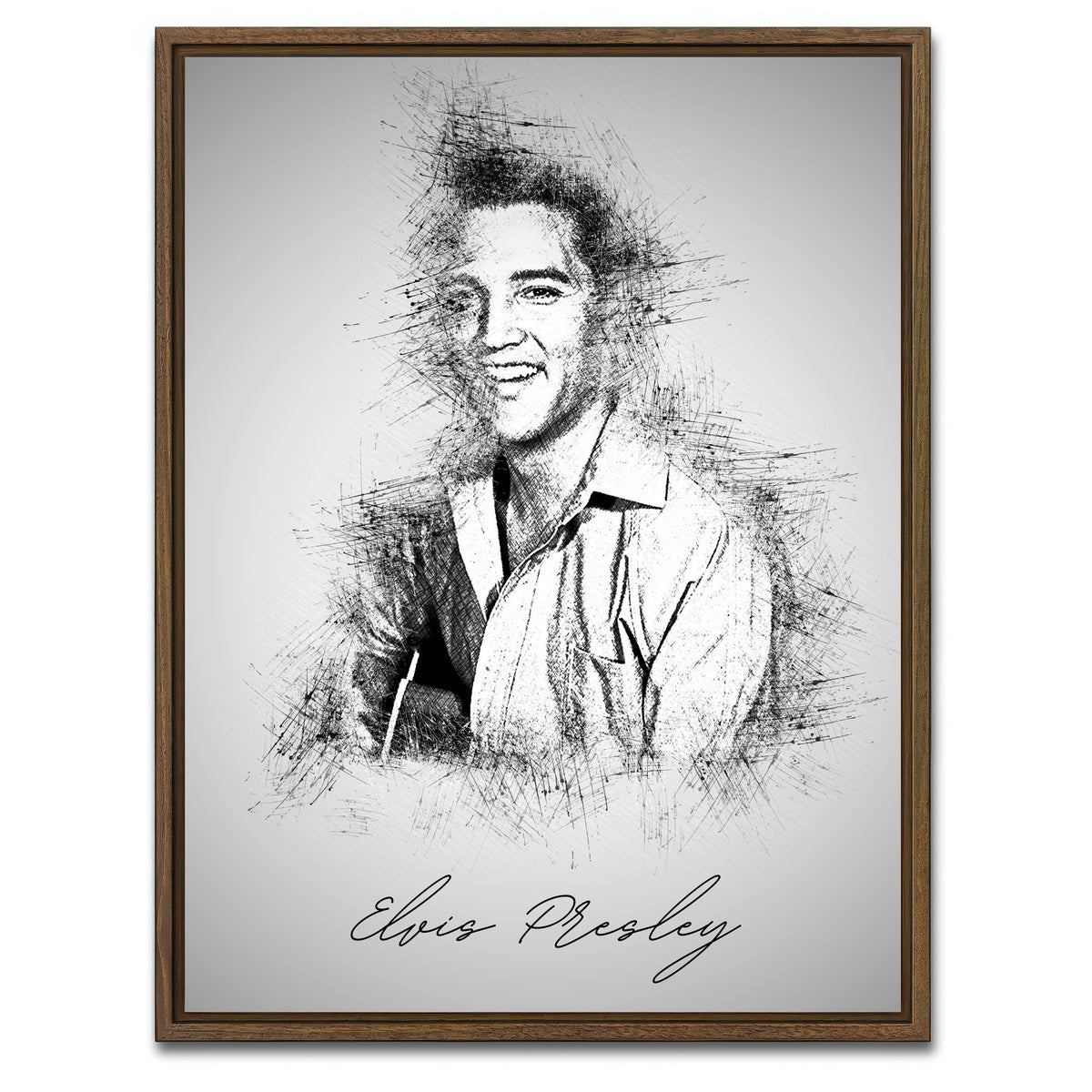 AUTO-MOCKUP WHITE | Elvis Presley Sketch | 1 Piece | Walnut Framed Canvas | group=3x4