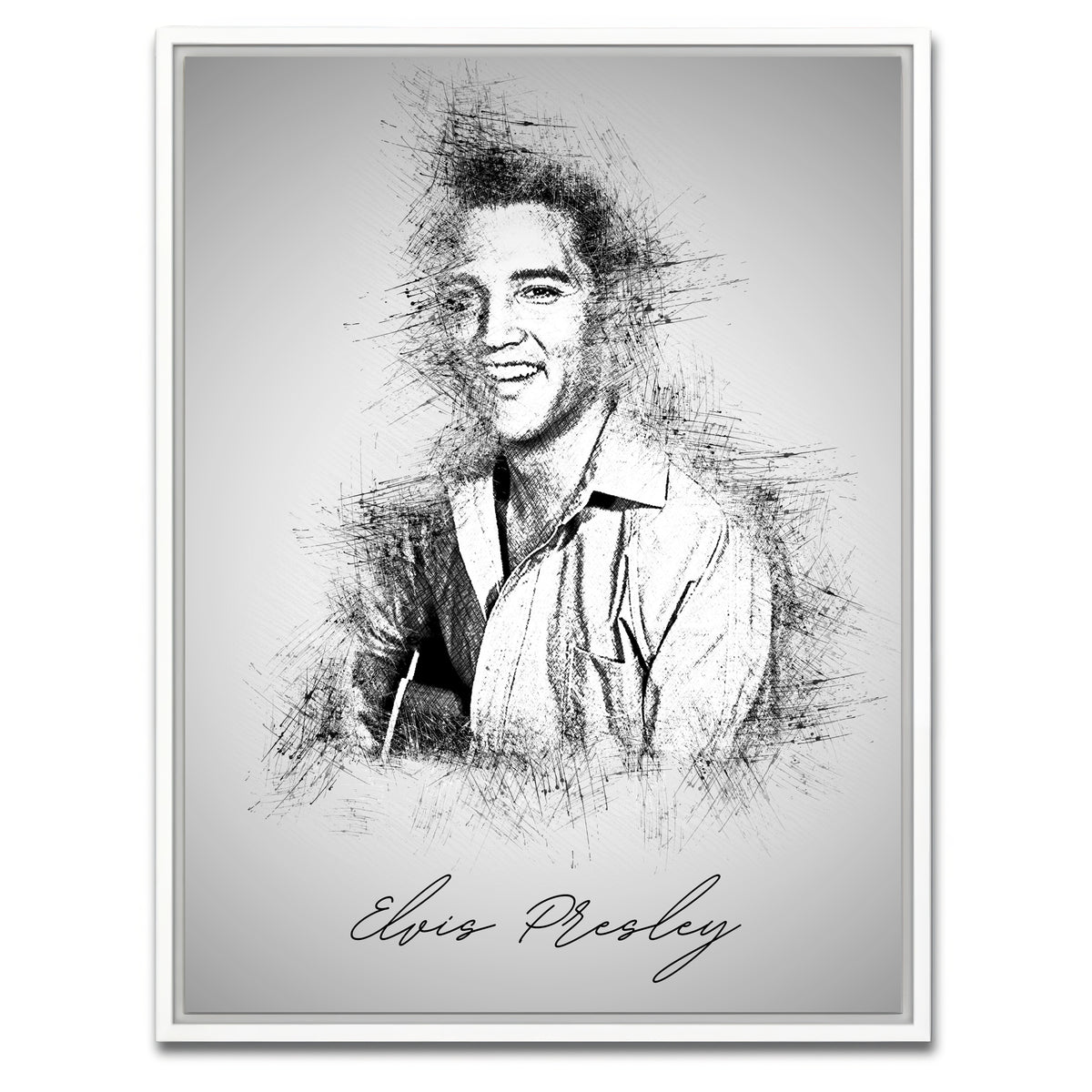 AUTO-MOCKUP WHITE | Elvis Presley Sketch | 1 Piece | White Framed Canvas | group=3x4