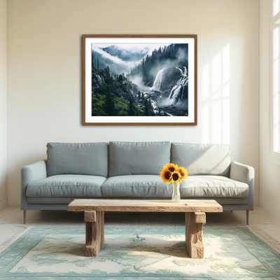 AUTO-MOCKUP ROOM | Enchanting Forest Waterfalls Wall Art