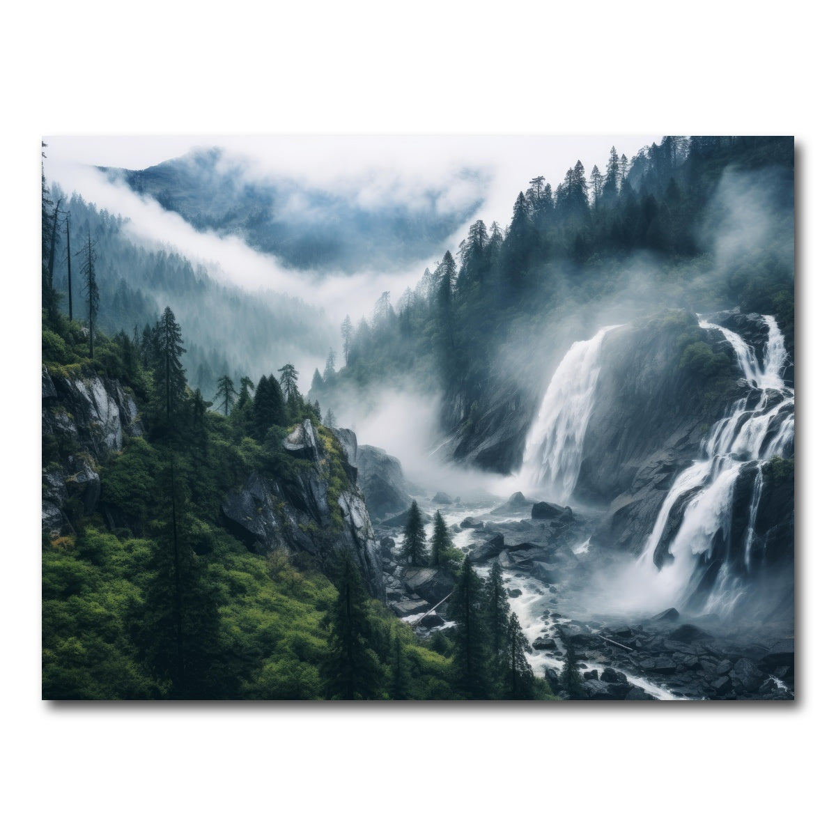 AUTO-MOCKUP WHITE | Enchanting forest waterfalls | 1 Piece | Gallery Wrap Canvas | group=4x3
