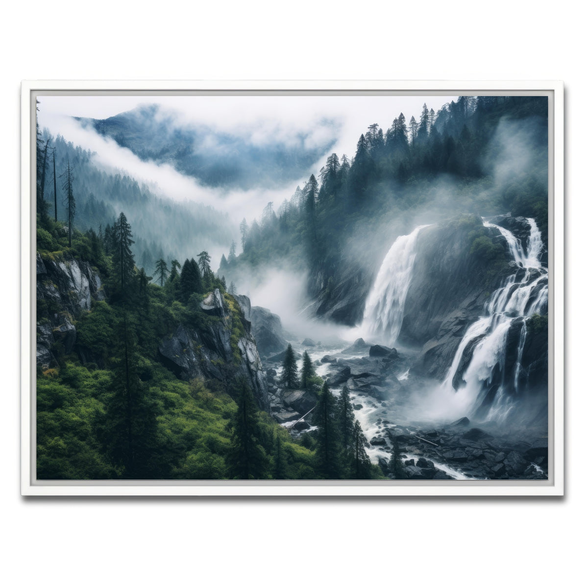 AUTO-MOCKUP WHITE | Enchanting forest waterfalls | 1 Piece | White Framed Canvas | group=4x3