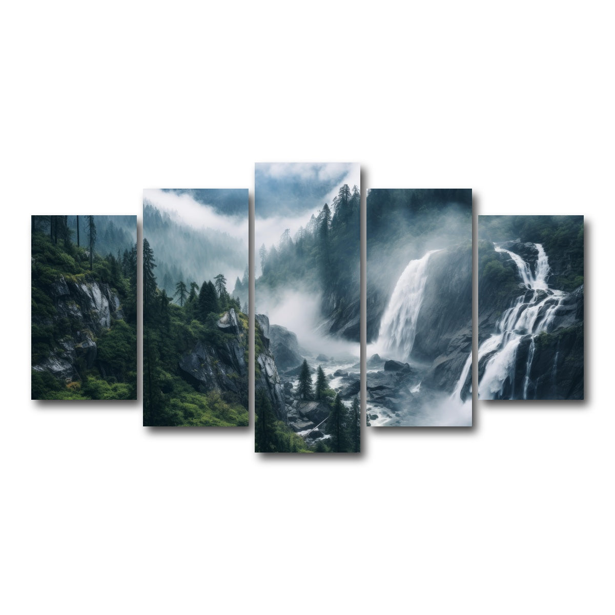 AUTO-MOCKUP WHITE | Enchanting forest waterfalls | 5 Piece | Gallery Wrap Canvas | group=5_normal