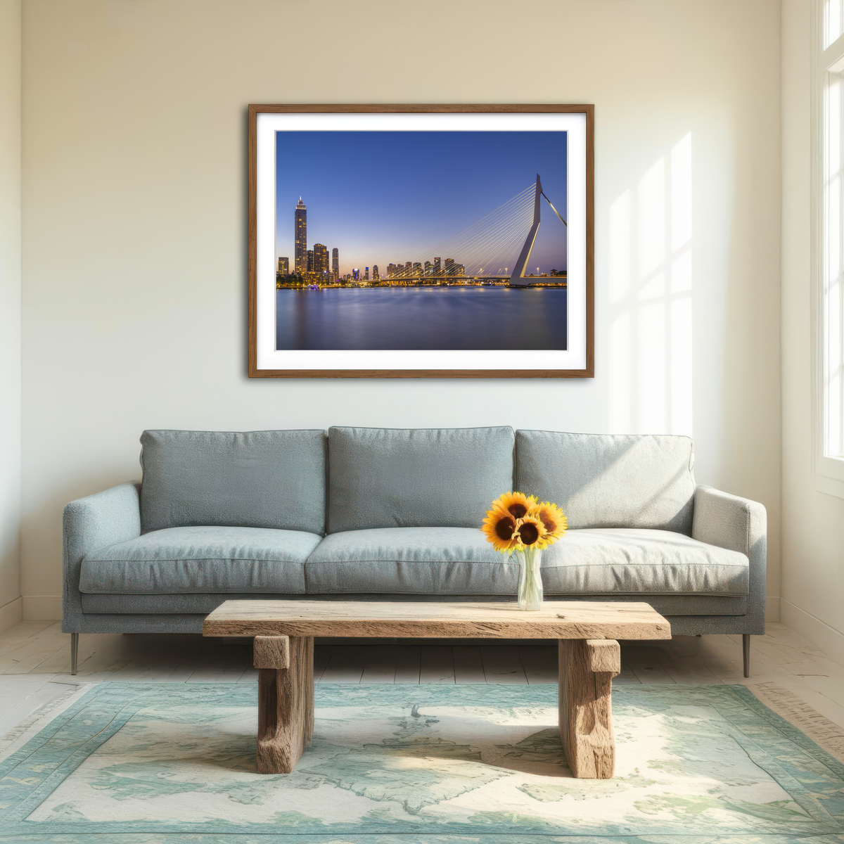 AUTO-MOCKUP ROOM | Erasmus Bridge and Rotterdam Skyline in the Evening Wall Art