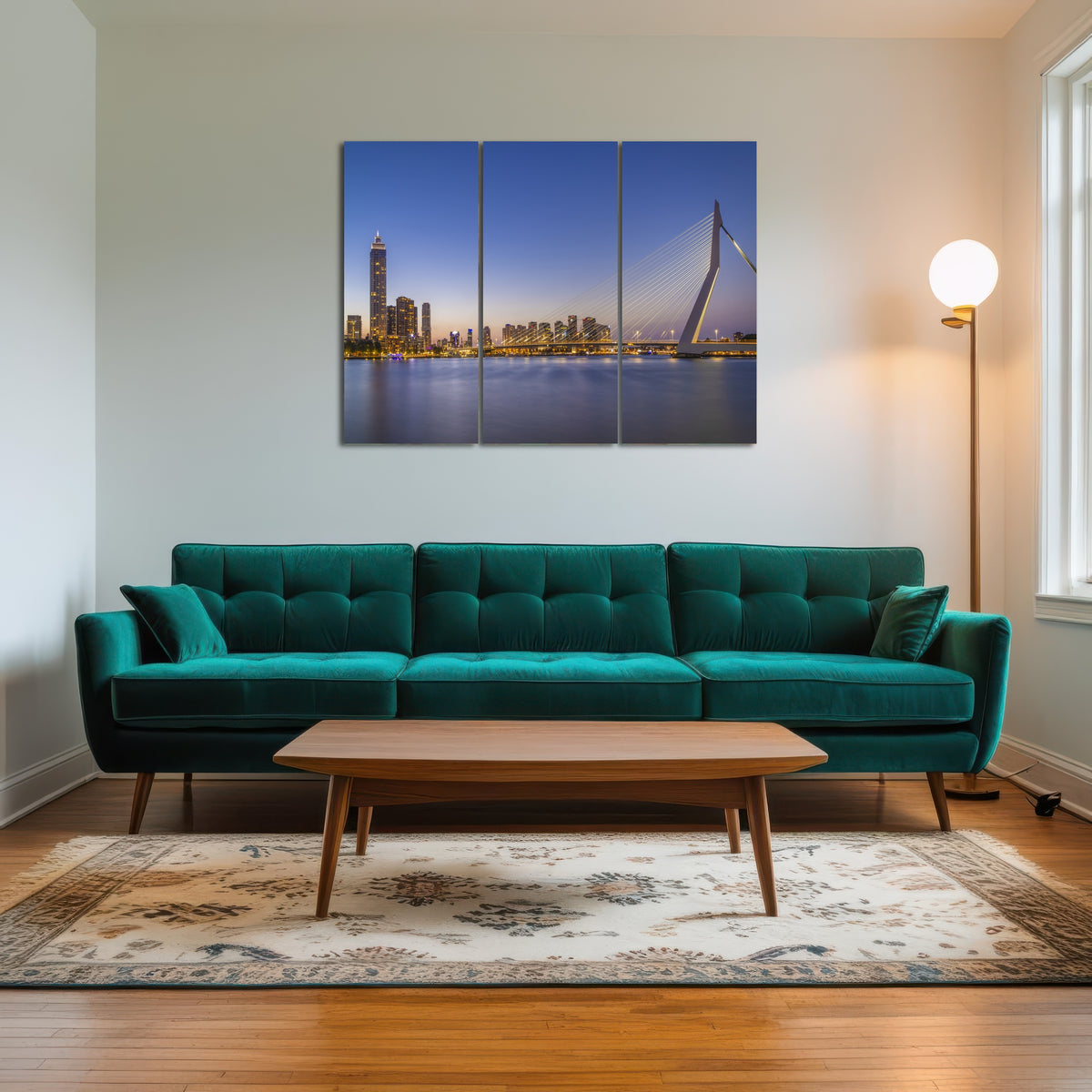 AUTO-MOCKUP ROOM | Erasmus Bridge and Rotterdam skyline in the evening