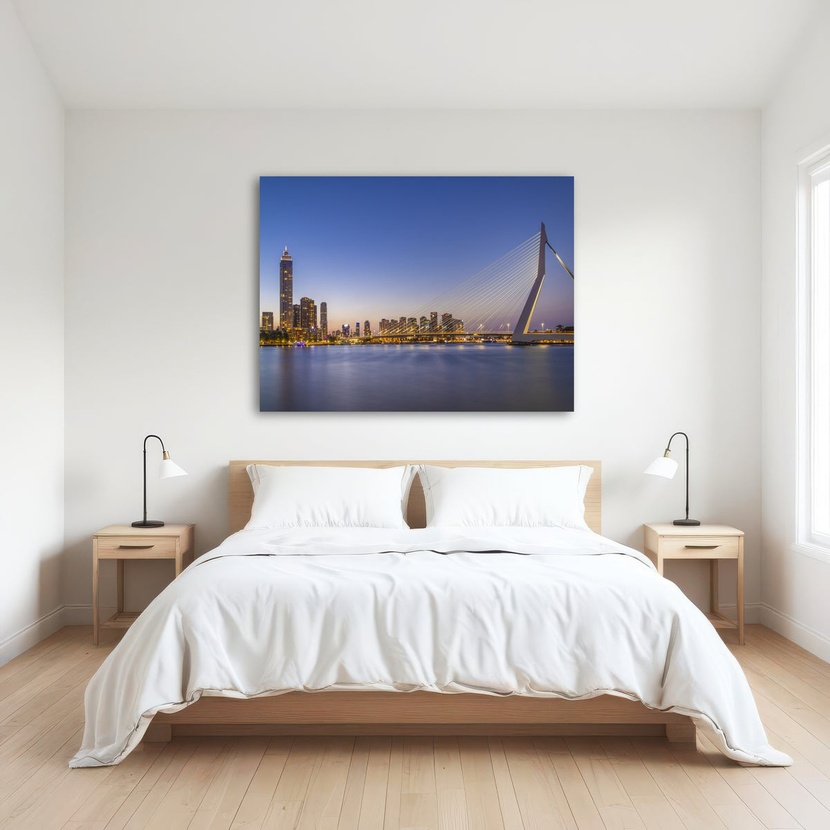 AUTO-MOCKUP ROOM | Erasmus Bridge and Rotterdam skyline in the evening