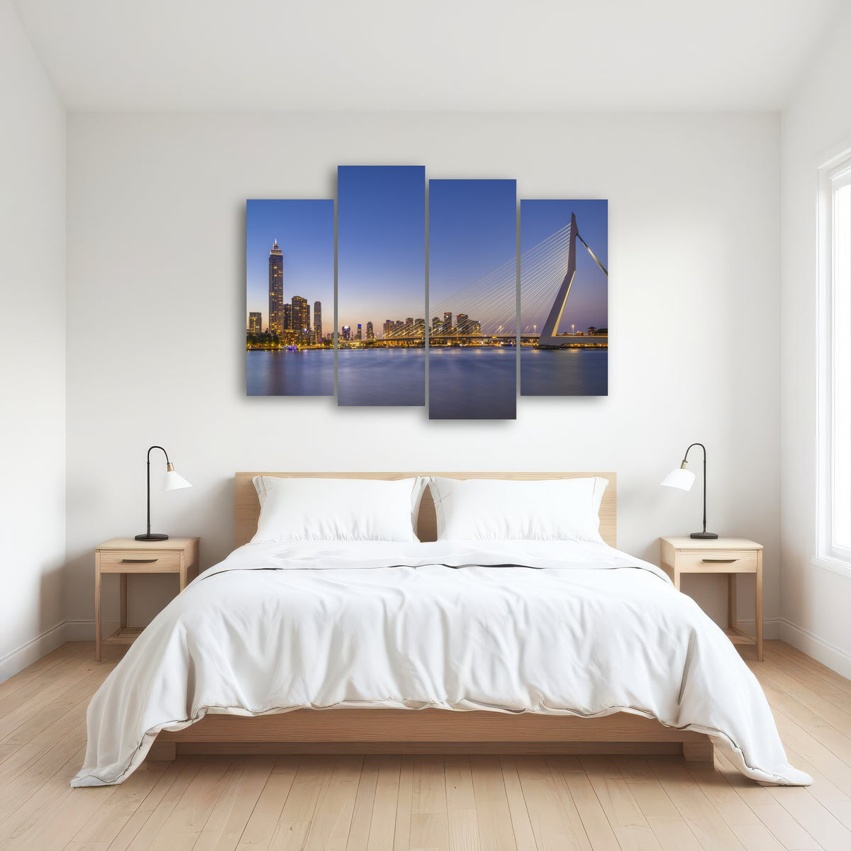 AUTO-MOCKUP ROOM | Erasmus Bridge and Rotterdam skyline in the evening
