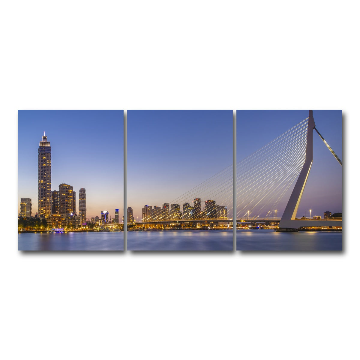 AUTO-MOCKUP WHITE | Erasmus Bridge and Rotterdam skyline in the evening | 3 Piece | Gallery Wrap Canvas | group=18x24