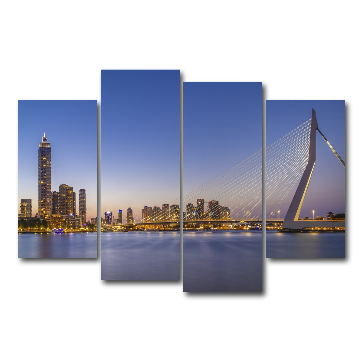 AUTO-MOCKUP WHITE | Erasmus Bridge and Rotterdam skyline in the evening | 4 Piece | Gallery Wrap Canvas | group=4_short