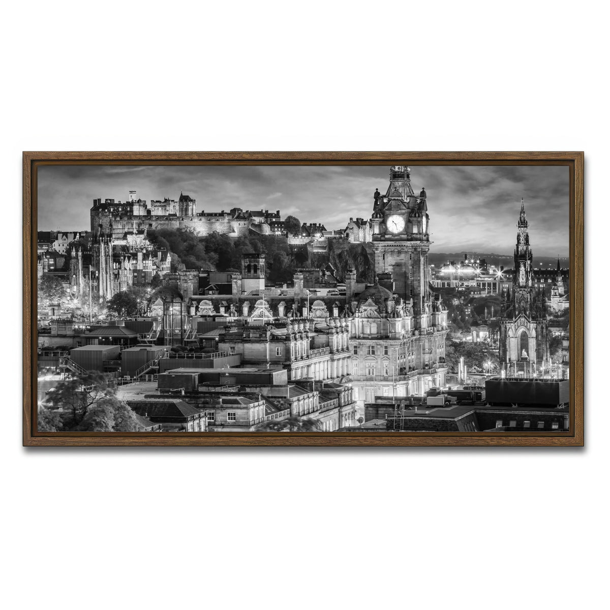 AUTO-MOCKUP WHITE | Evening impression from Edinburgh | 1 Piece | Walnut Framed Canvas | group=2x1