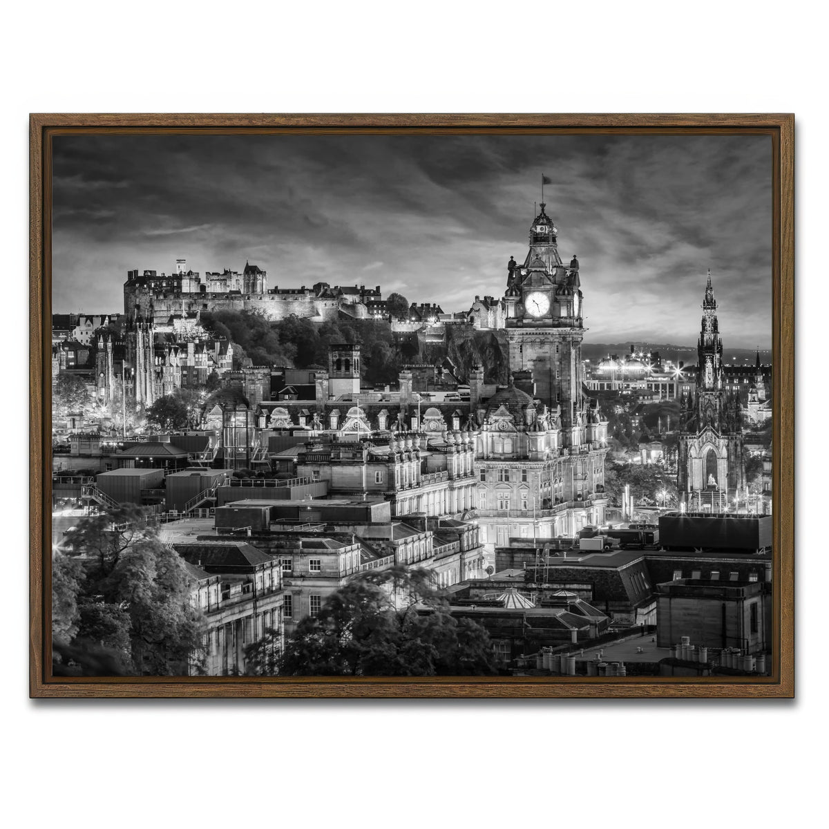 AUTO-MOCKUP WHITE | Evening impression from Edinburgh | 1 Piece | Walnut Framed Canvas | group=4x3