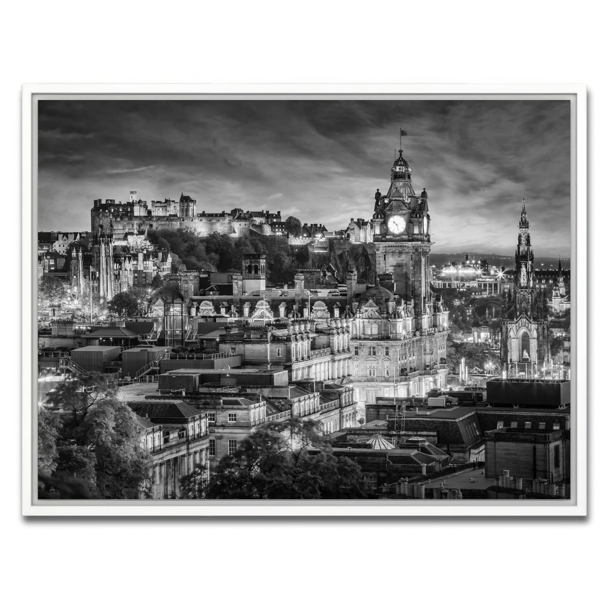 AUTO-MOCKUP WHITE | Evening impression from Edinburgh | 1 Piece | White Framed Canvas | group=4x3