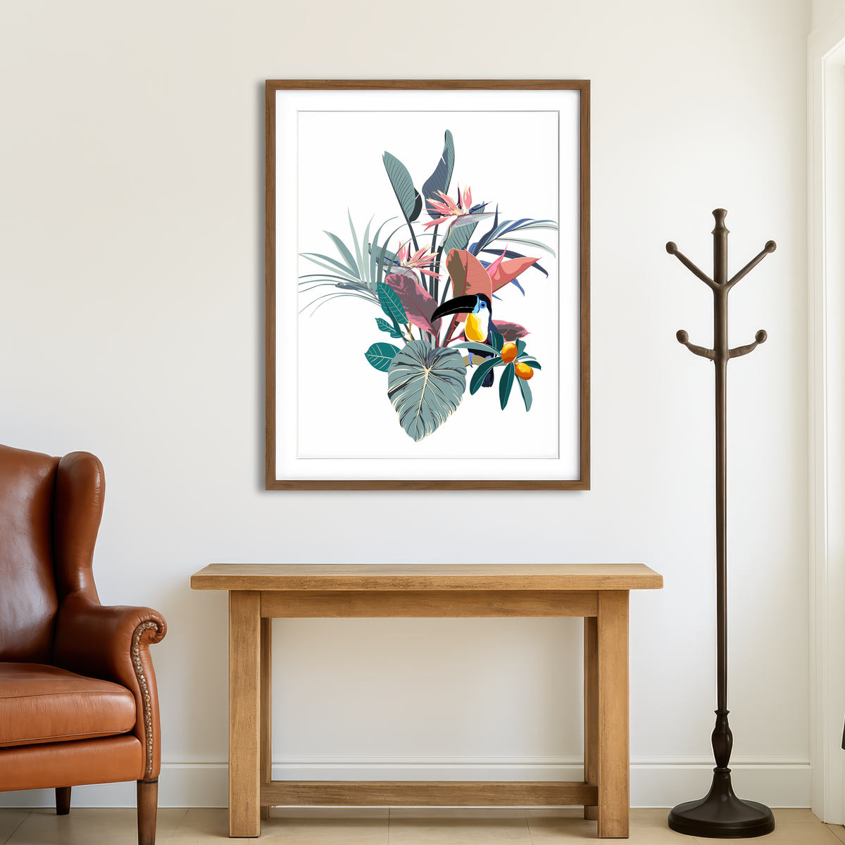 AUTO-MOCKUP ROOM | Exotic Flowers & Toucan Wall Art