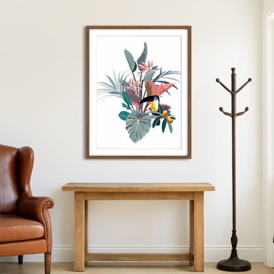 AUTO-MOCKUP ROOM | Exotic Flowers & Toucan Wall Art
