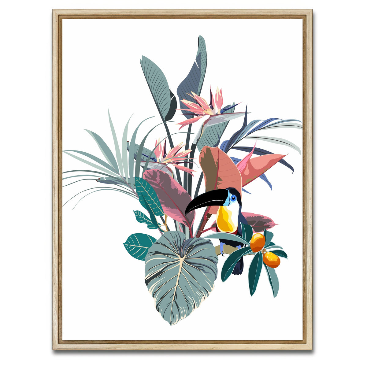 AUTO-MOCKUP WHITE | Exotic flowers & toucan | 1 Piece | Natural Framed Canvas | group=3x4