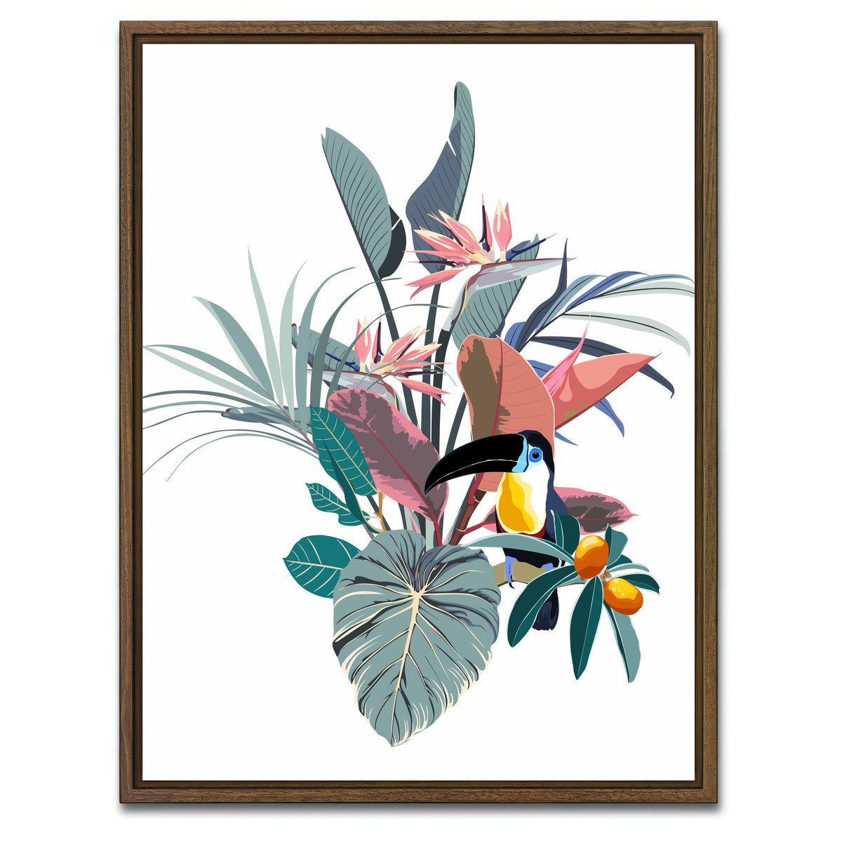 AUTO-MOCKUP WHITE | Exotic flowers & toucan | 1 Piece | Walnut Framed Canvas | group=3x4