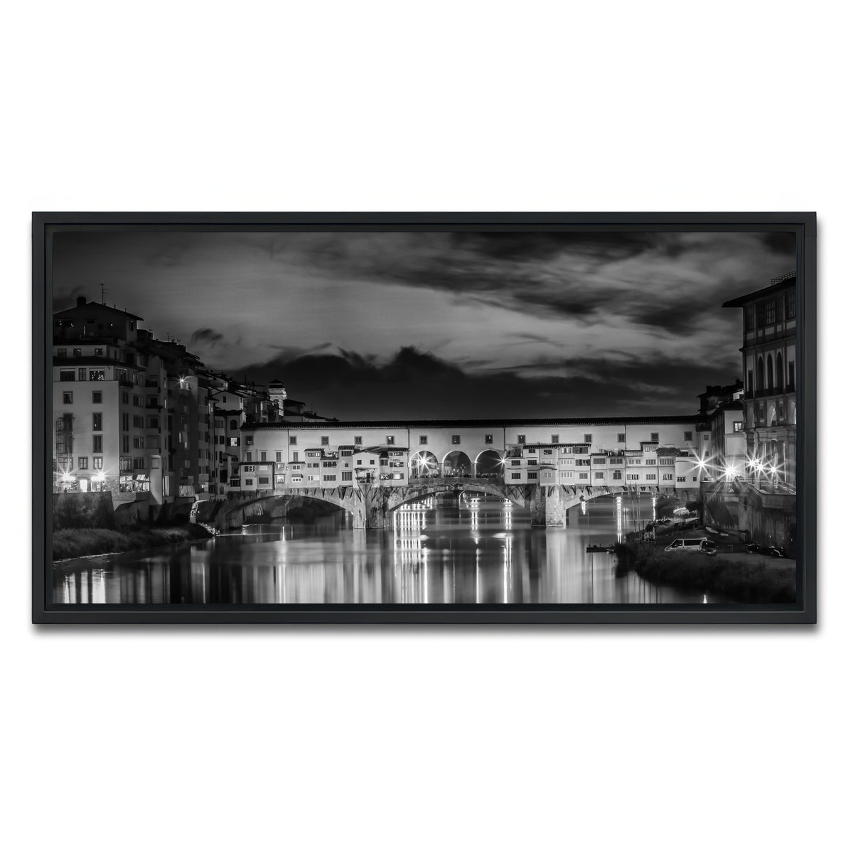 AUTO-MOCKUP WHITE | FLORENCE Ponte Vecchio at Sunset | 1 Piece | Black Framed Canvas | group=2x1