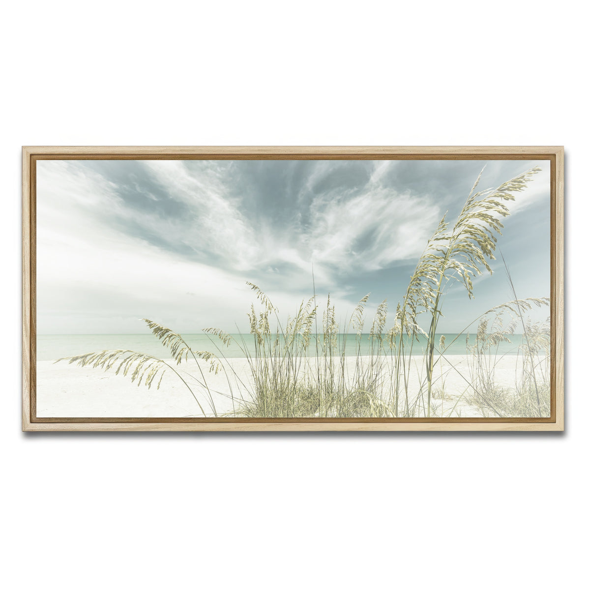 AUTO-MOCKUP WHITE | Faded calmness on the beach | 1 Piece | Natural Framed Canvas | group=2x1
