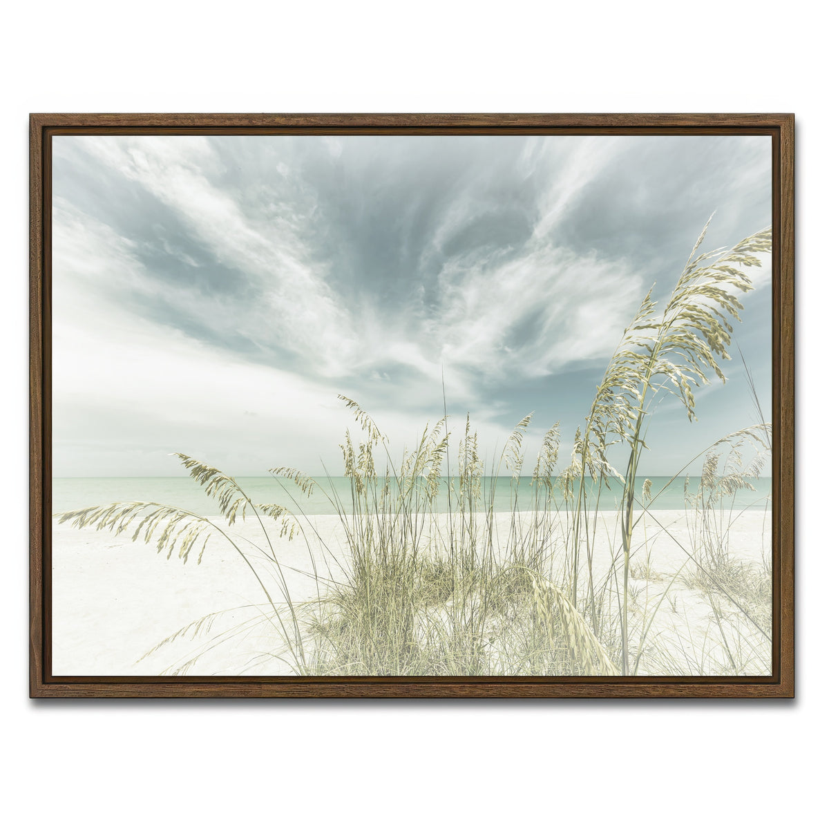 AUTO-MOCKUP WHITE | Faded calmness on the beach | 1 Piece | Walnut Framed Canvas | group=4x3