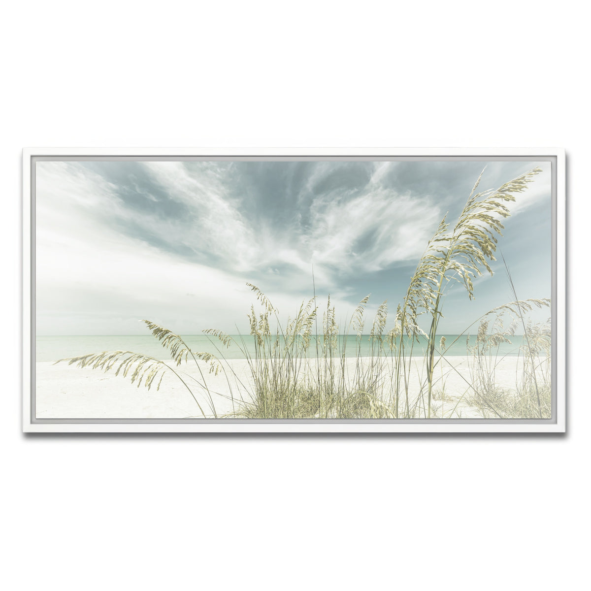 AUTO-MOCKUP WHITE | Faded calmness on the beach | 1 Piece | White Framed Canvas | group=2x1