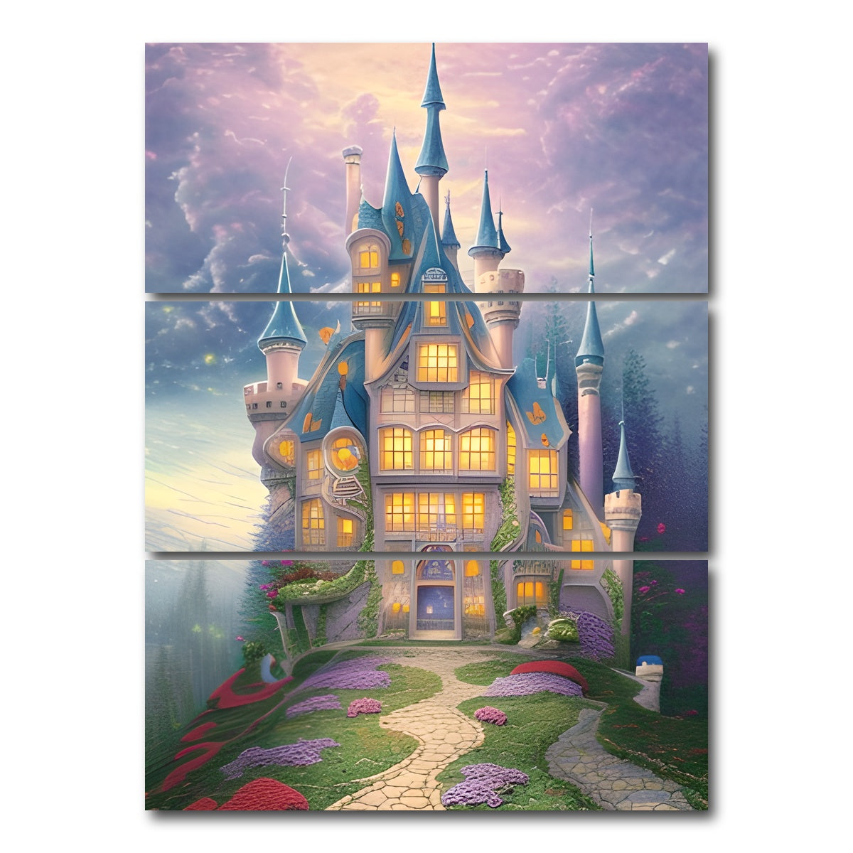 AUTO-MOCKUP WHITE | Fairytale Castle | 3 Piece | Gallery Wrap Canvas | group=8x18_stacked