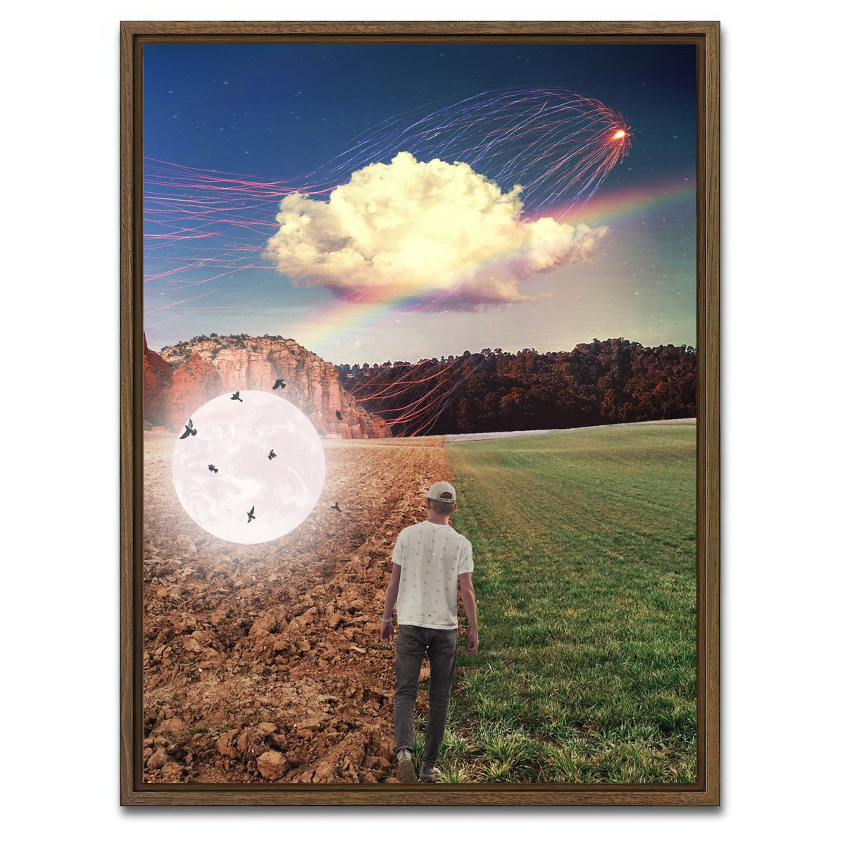 AUTO-MOCKUP WHITE | Falling Moon Birds | 1 Piece | Walnut Framed Canvas | group=3x4