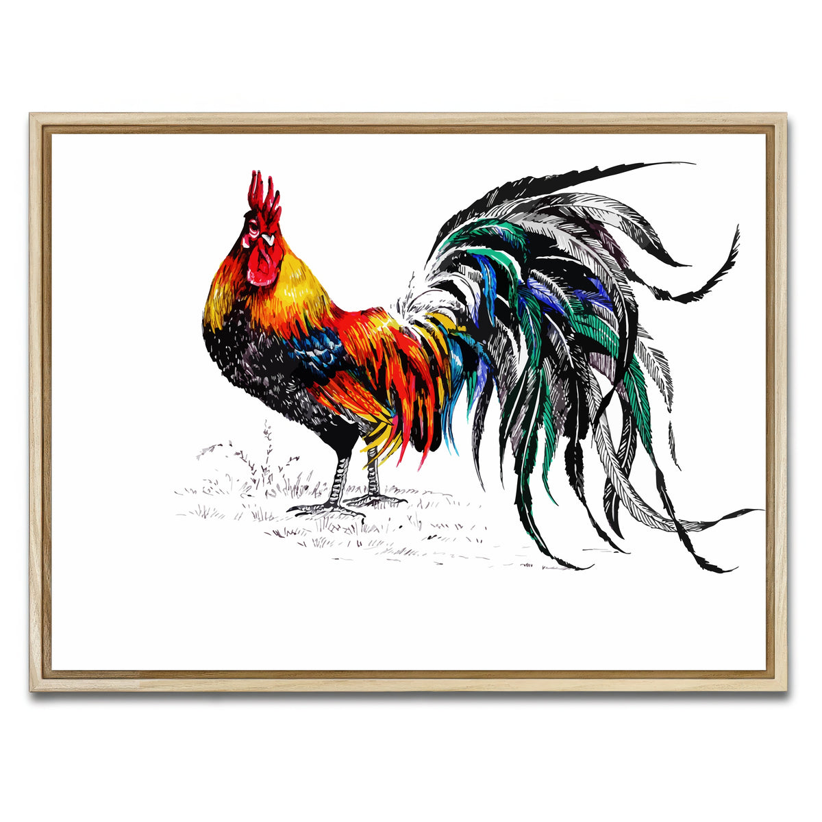 AUTO-MOCKUP WHITE | Farm rooster | 1 Piece | Natural Framed Canvas | group=4x3