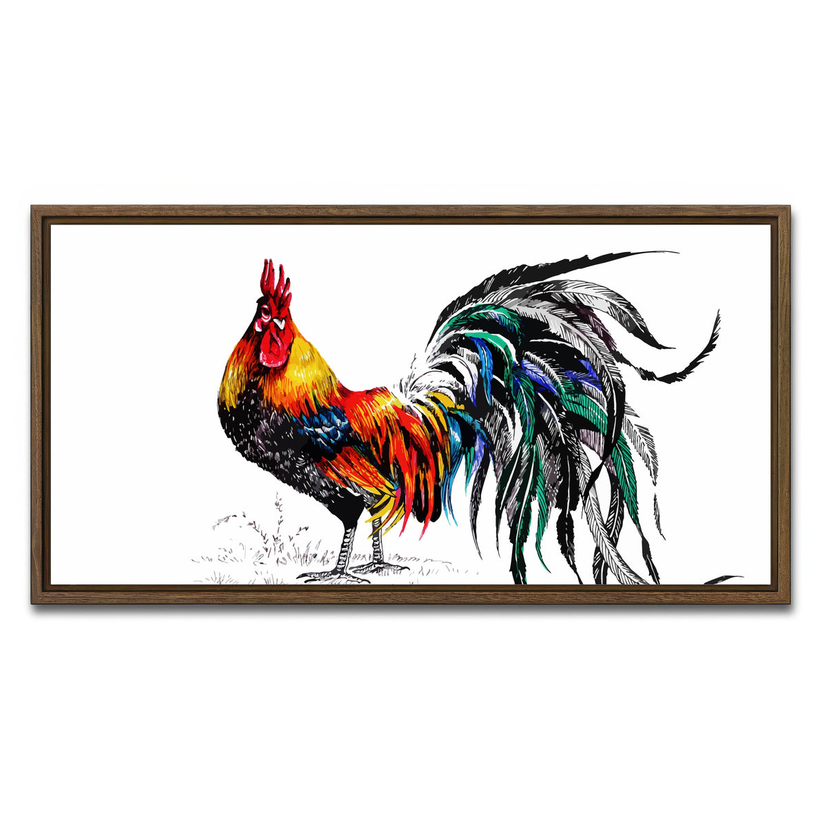 AUTO-MOCKUP WHITE | Farm rooster | 1 Piece | Walnut Framed Canvas | group=2x1