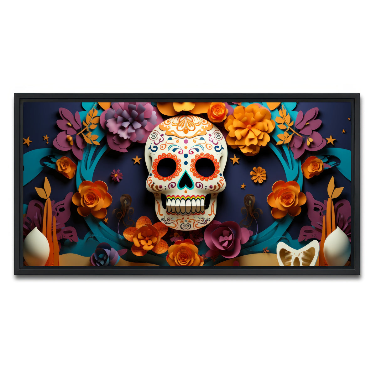 AUTO-MOCKUP WHITE | Festive Dia de los Muertos | 1 Piece | Black Framed Canvas | group=2x1