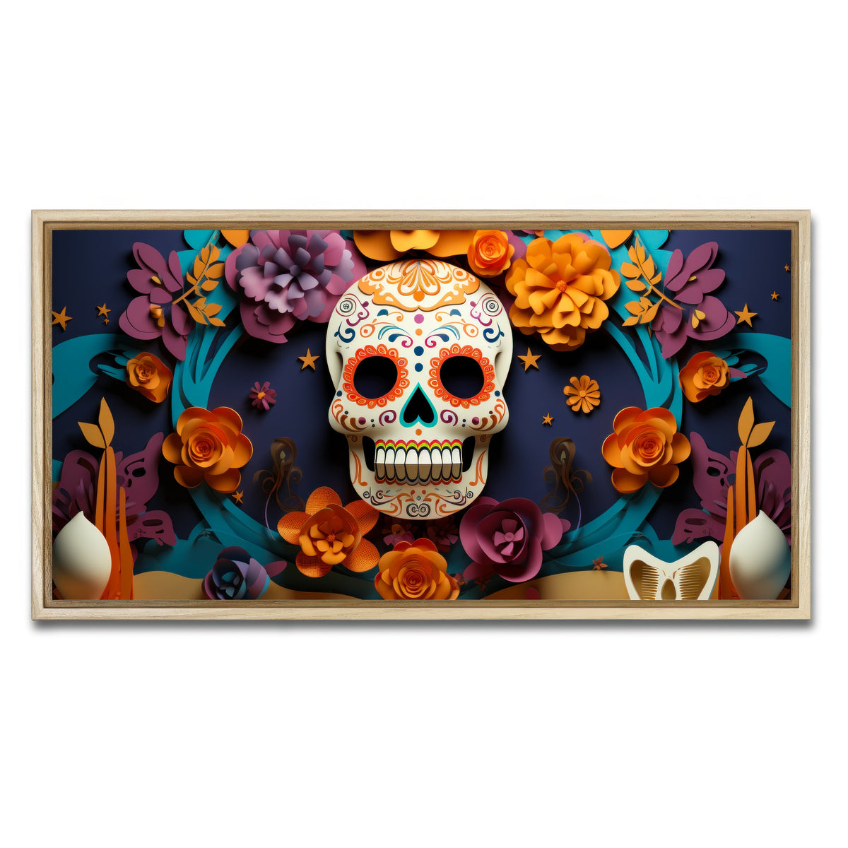 AUTO-MOCKUP WHITE | Festive Dia de los Muertos | 1 Piece | Natural Framed Canvas | group=2x1