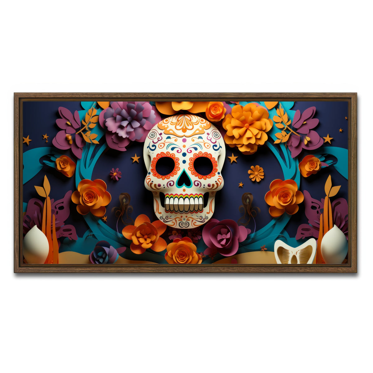 AUTO-MOCKUP WHITE | Festive Dia de los Muertos | 1 Piece | Walnut Framed Canvas | group=2x1