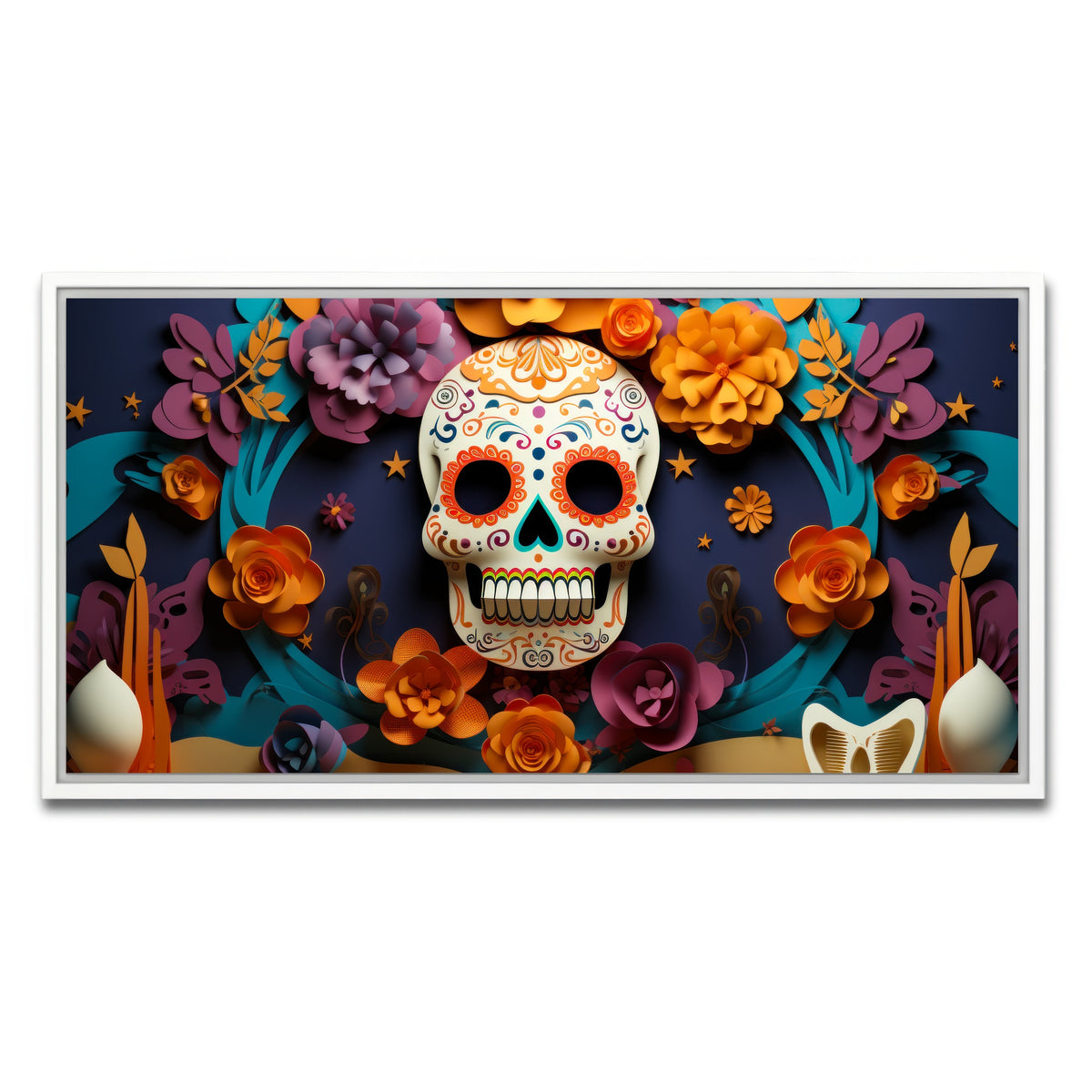 AUTO-MOCKUP WHITE | Festive Dia de los Muertos | 1 Piece | White Framed Canvas | group=2x1