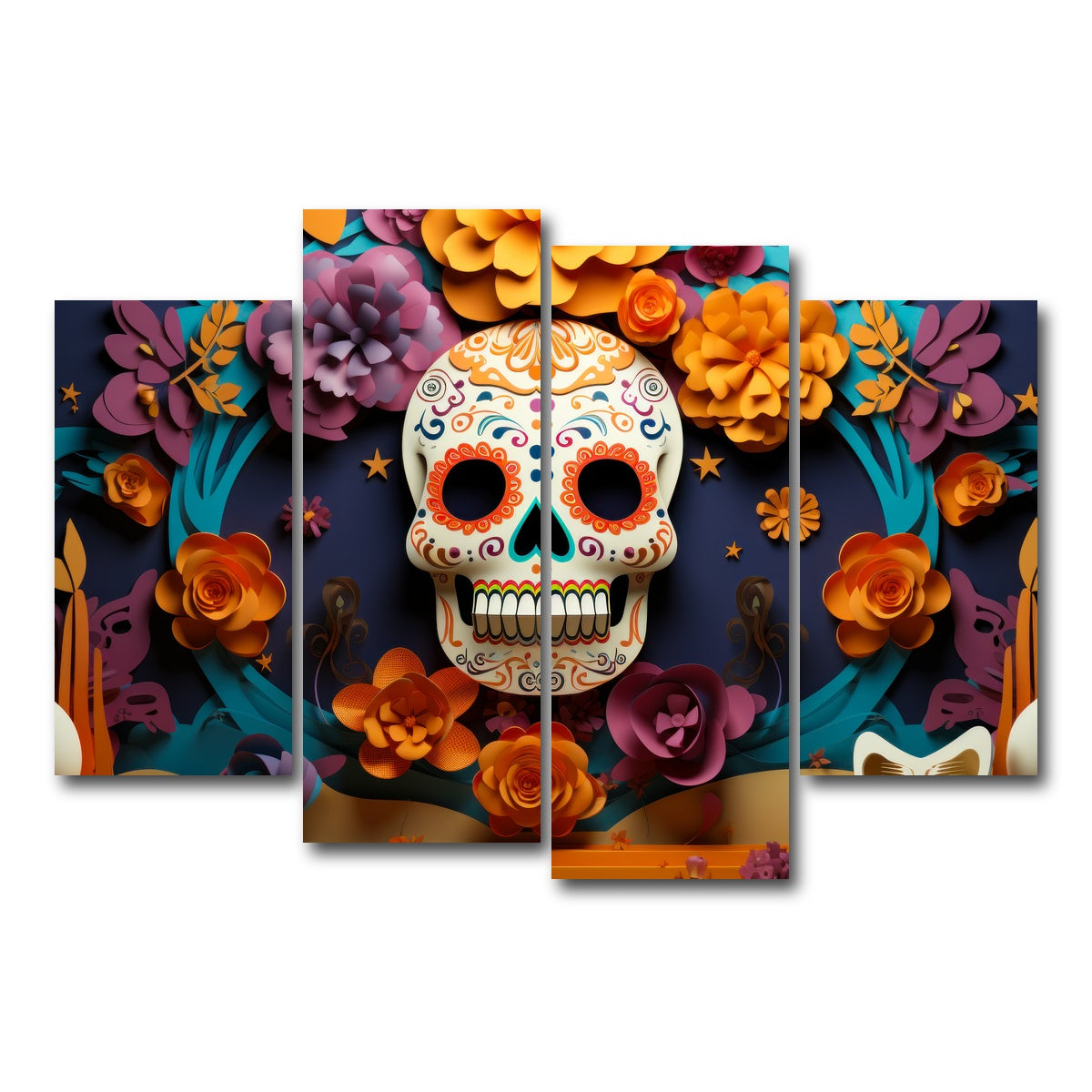 AUTO-MOCKUP WHITE | Festive Dia de los Muertos | 4 Piece | Gallery Wrap Canvas | group=4_short