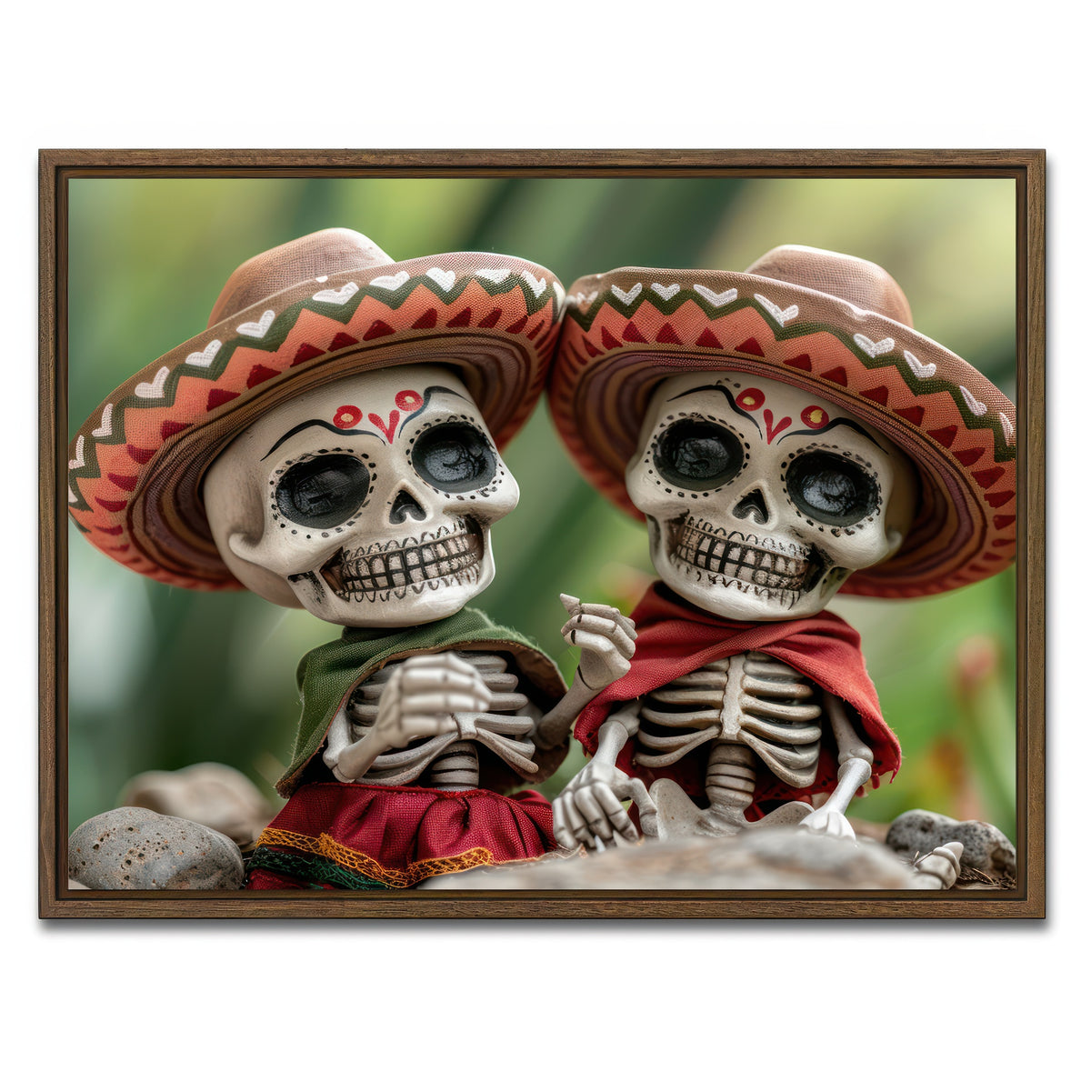 AUTO-MOCKUP WHITE | Festive Skeleton Figurines | 1 Piece | Walnut Framed Canvas | group=4x3