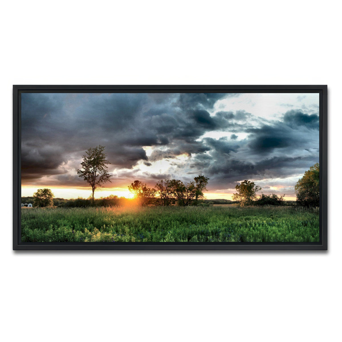 AUTO-MOCKUP WHITE | Field & Sunset | 1 Piece | Black Framed Canvas | group=2x1