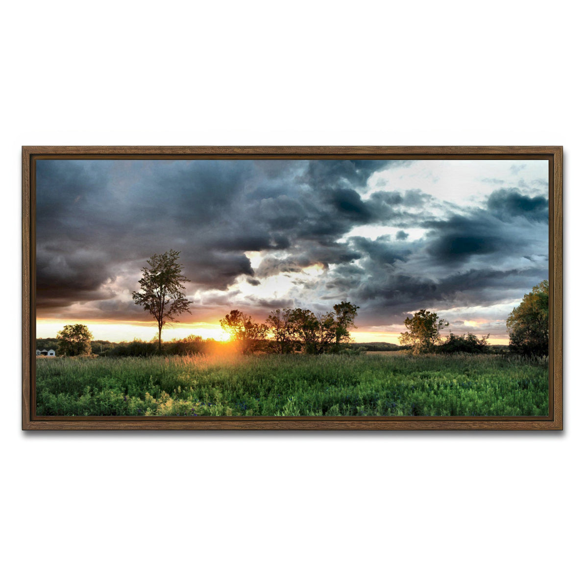 AUTO-MOCKUP WHITE | Field & Sunset | 1 Piece | Walnut Framed Canvas | group=2x1