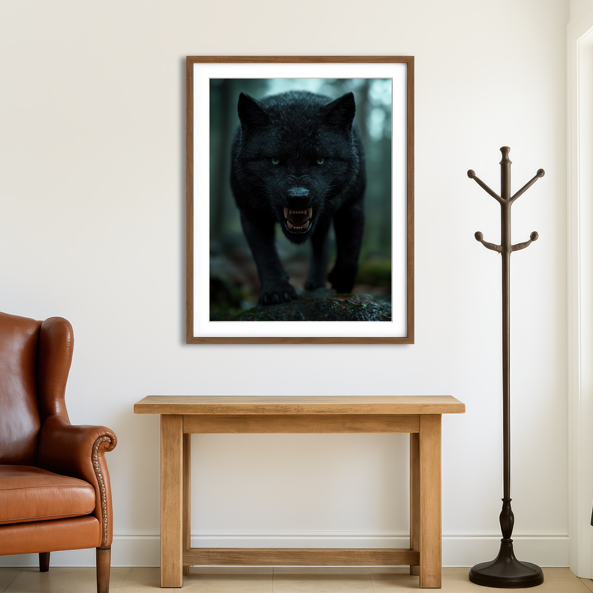AUTO-MOCKUP ROOM | Fierce Black Wolf Wall Art