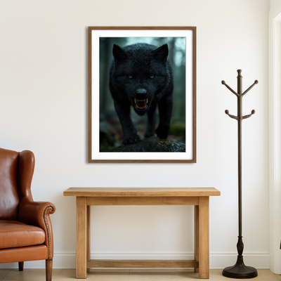 AUTO-MOCKUP ROOM | Fierce Black Wolf Wall Art