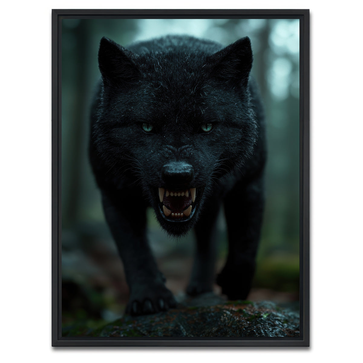AUTO-MOCKUP WHITE | Fierce black wolf | 1 Piece | Black Framed Canvas | group=3x4