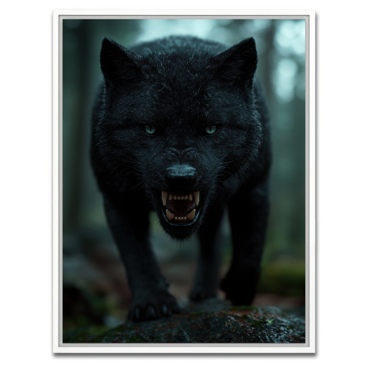 AUTO-MOCKUP WHITE | Fierce black wolf | 1 Piece | White Framed Canvas | group=3x4