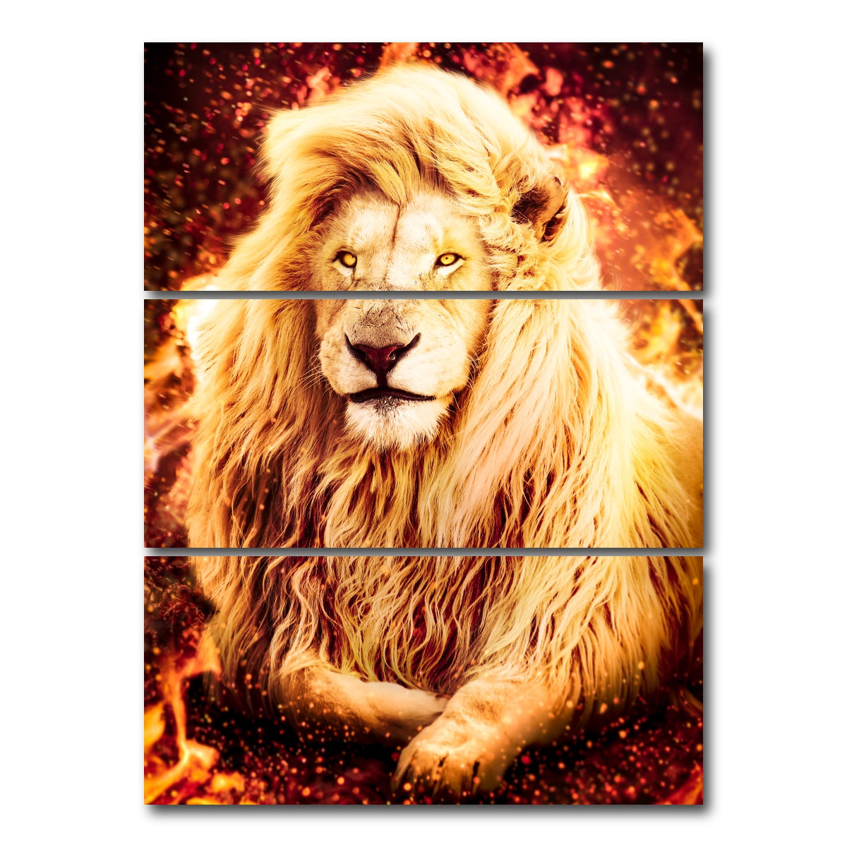 AUTO-MOCKUP WHITE | Fire Lion | 3 Piece | Gallery Wrap Canvas | group=8x18_stacked
