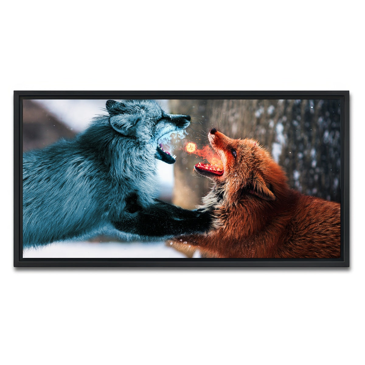 AUTO-MOCKUP WHITE | Fire vs Ice | 1 Piece | Black Framed Canvas | group=2x1